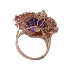 Amethyst, Rubies, Diamonds, Rose Gold and Silver Ring.