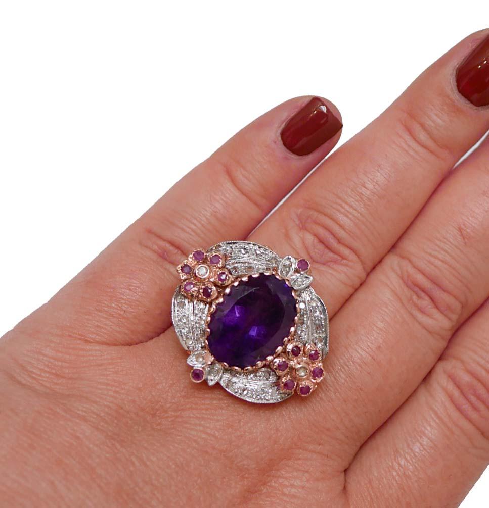 Amethyst, Rubies, Diamonds, Rose Gold and Silver Rinf. im Zustand „Gut“ im Angebot in Marcianise, Marcianise (CE)