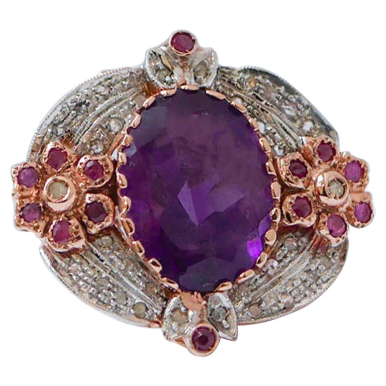 Amethyst, Rubies, Diamonds, Rose Gold and Silver Rinf.