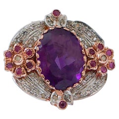 Amethyst, Rubies, Diamonds, Rose Gold and Silver Rinf.