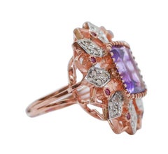 Amethyst, Rubies, Diamonds, Rose Gold and Silver Ring.