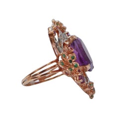 Amethyst, Rubies, Diamonds, Spinel, Rose Gold and Silver Ring.