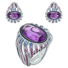 Amethyst Rubies Sapphires 18 Karat White Gold New Age Suite