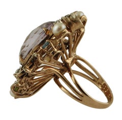 Amethyst, Rubies, Sapphires, Pearls, 9 Karat Rose Gold and Silver Cocktail Ring