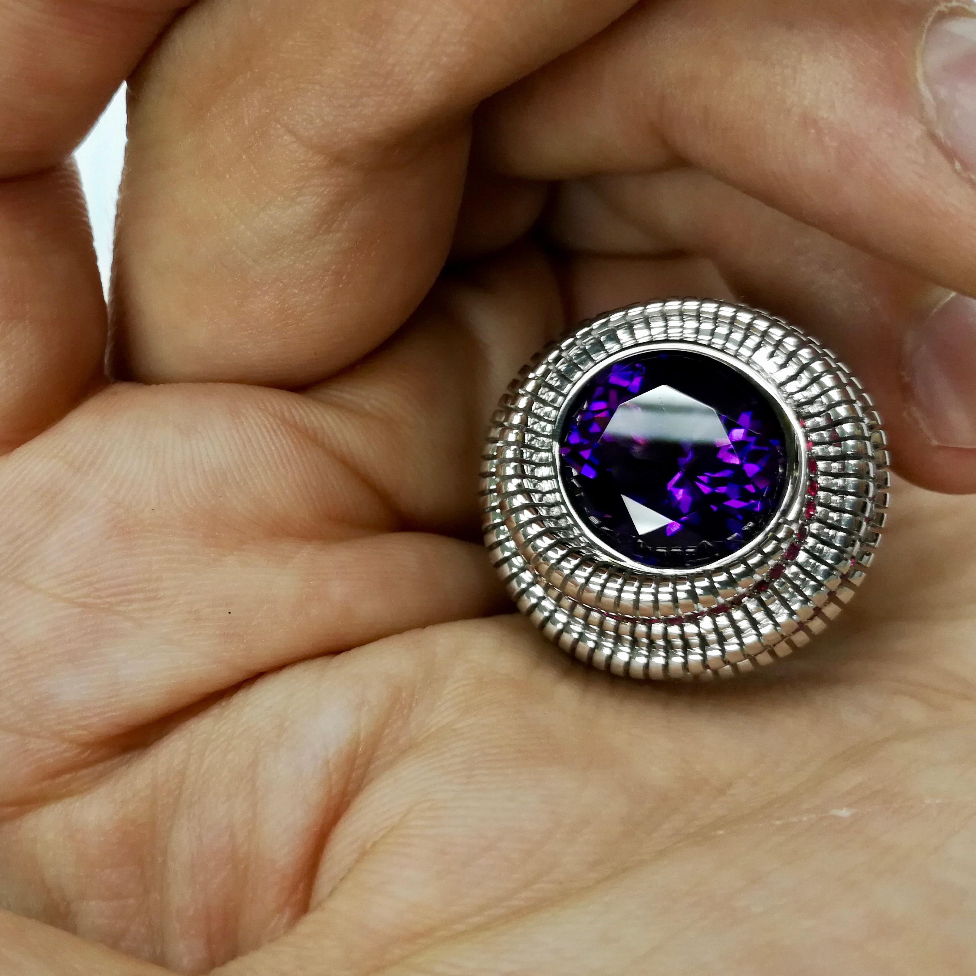 Amethyst Ruby 18 Karat White Gold Ring For Sale 1