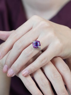 Amethyst Ruby and Diamond Art Deco Style Hexagon Target Ring in 14K White Gold