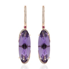 Amethyst, Ruby and Diamond Studded Earring 14 Karat Yellow Gold