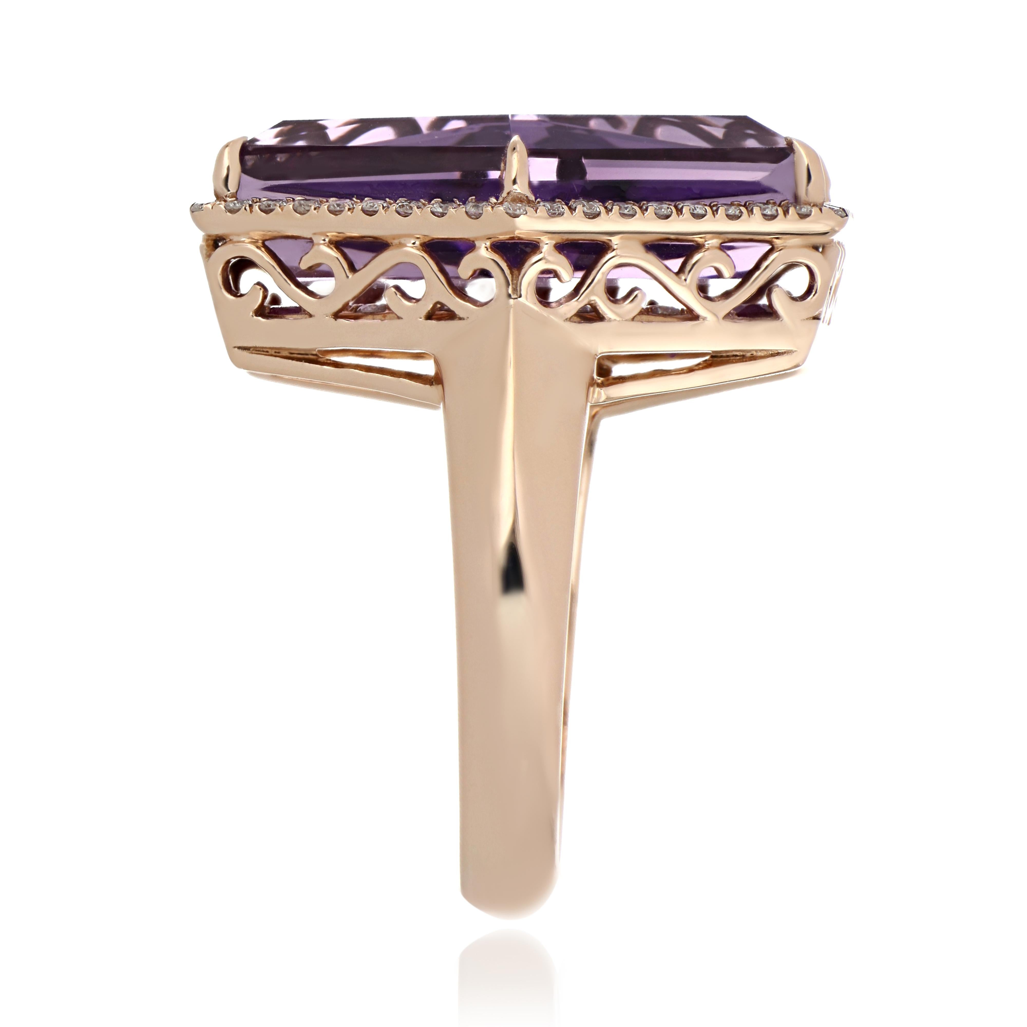 Amethyst, Ruby and Diamond Studded Ring in 14 Karat Rose Gold In New Condition For Sale In JAIPUR, IN