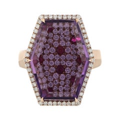Amethyst, Ruby and Diamond Studded Ring in 14 Karat Rose Gold