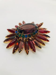 Amethyst, Ruby and Smoked Topaz Austrian Crystal "Ruffle" Brooch