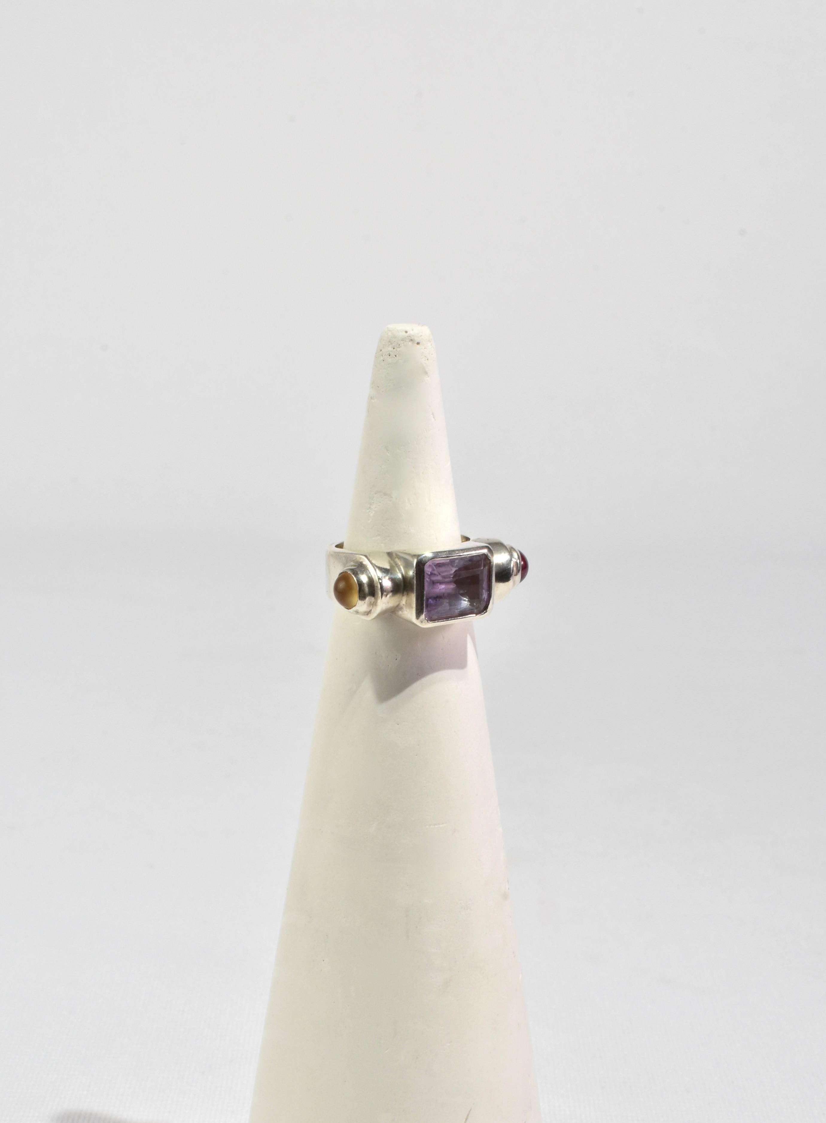 Women's or Men's Amethyst Ruby Citrine Ring