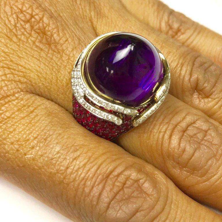 Amethyst Ruby Diamond 18 Karat Yellow Gold Fuji Suite For Sale 4