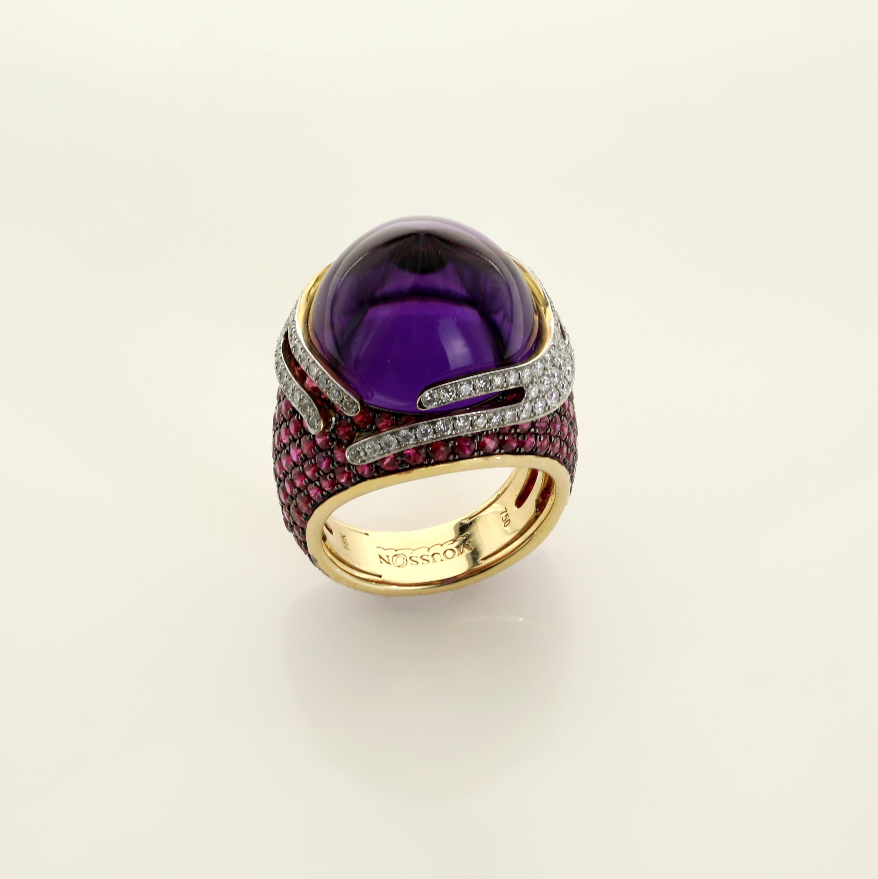 Contemporary Amethyst Ruby Diamond 18 Karat Yellow Gold Fuji Suite For Sale