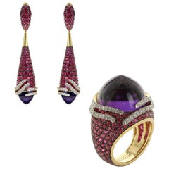 Amethyst Rubin Diamant 18 Karat Gelbgold Fuji Suite