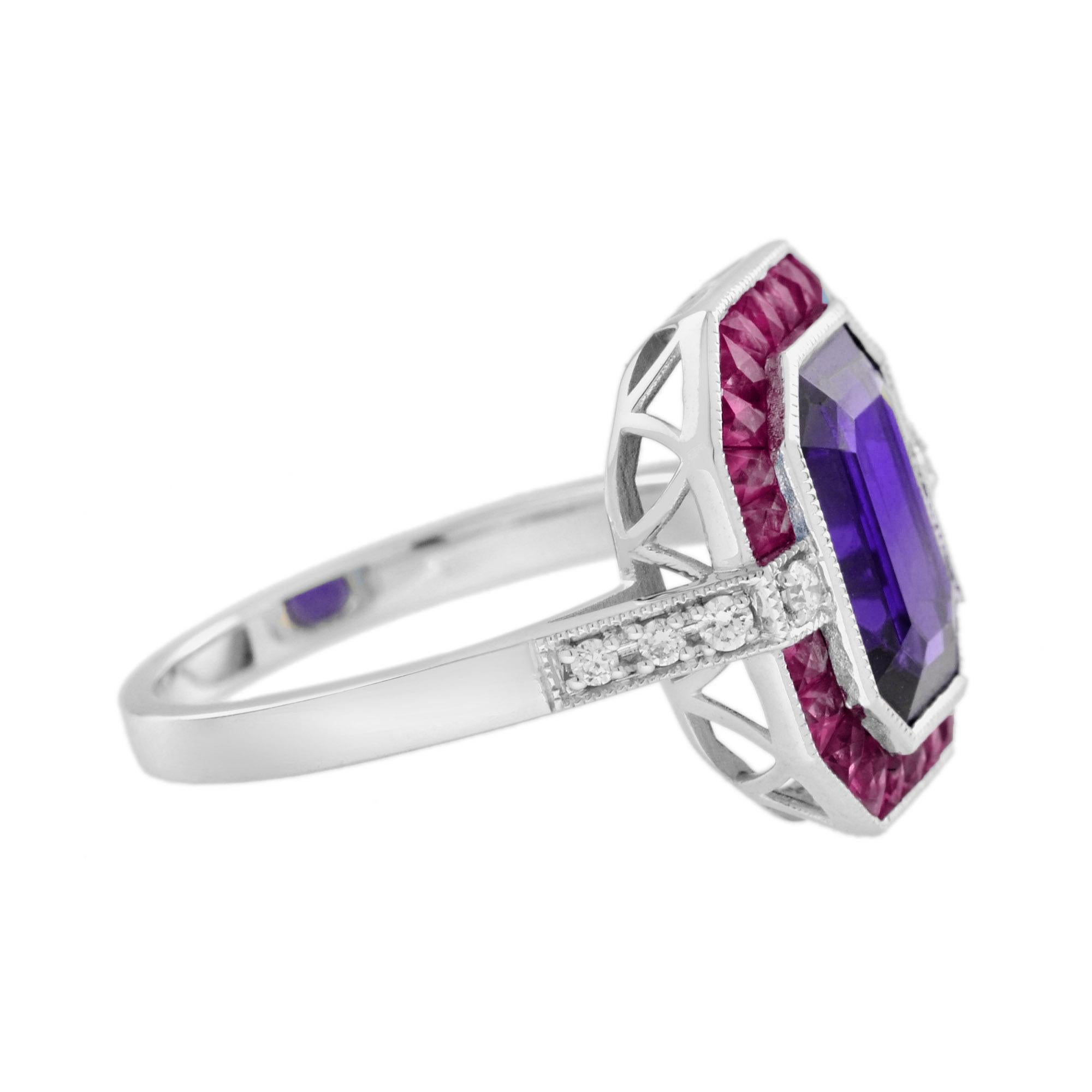 For Sale:  Amethyst Ruby Diamond Art Deco Style Celebrate Ring in 14K White Gold 4
