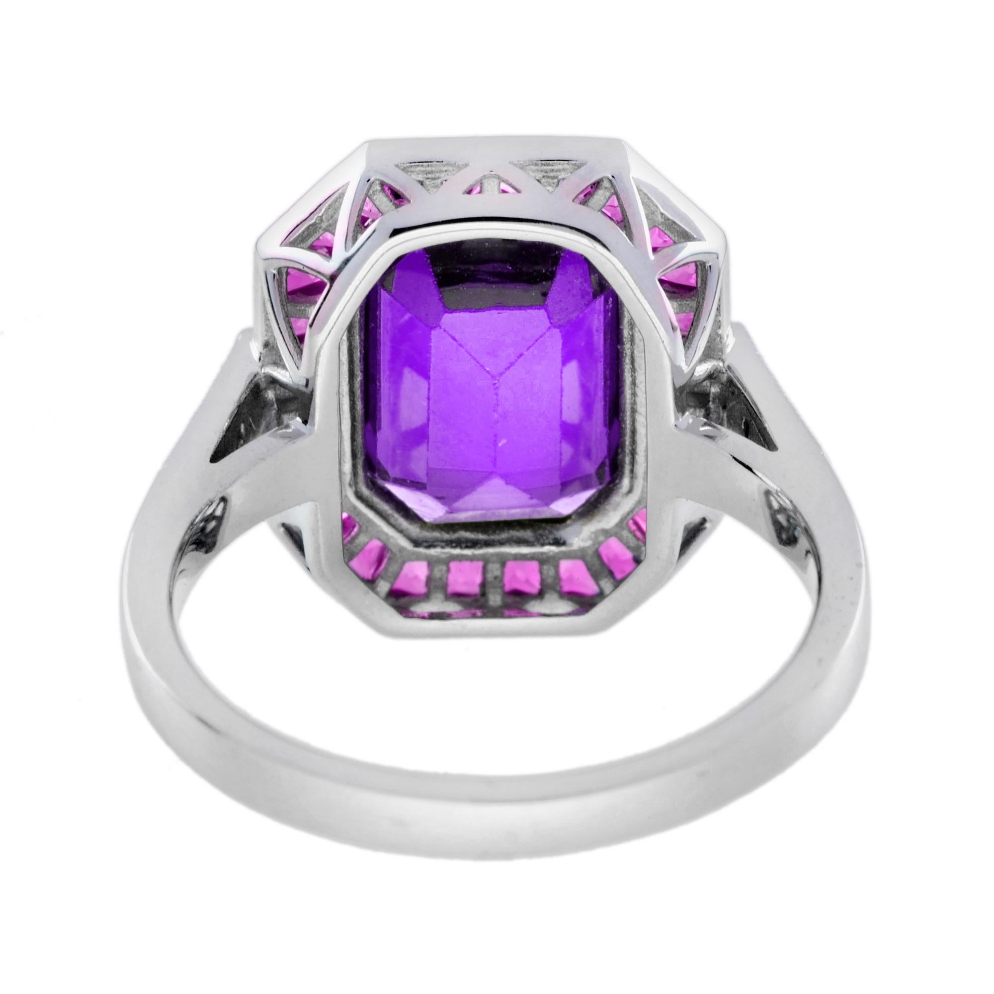 For Sale:  Amethyst Ruby Diamond Art Deco Style Celebrate Ring in 14K White Gold 5