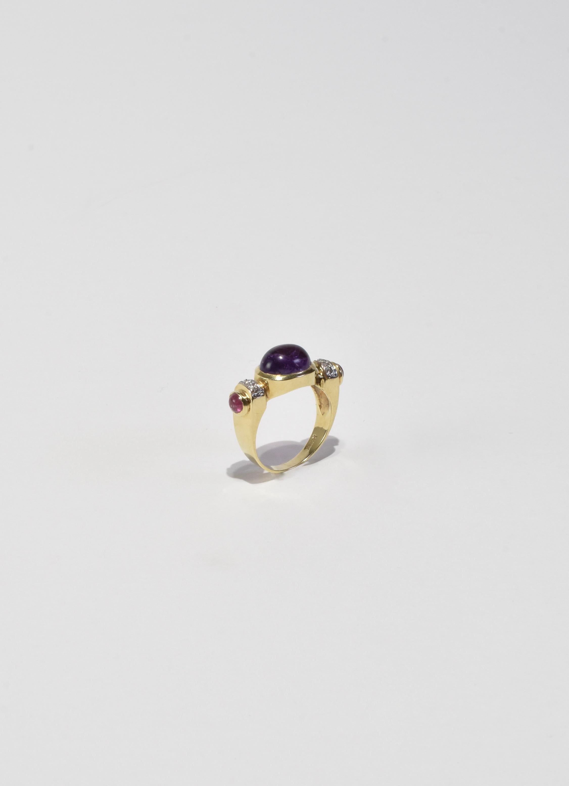 Cabochon Amethyst Ruby Diamond Ring