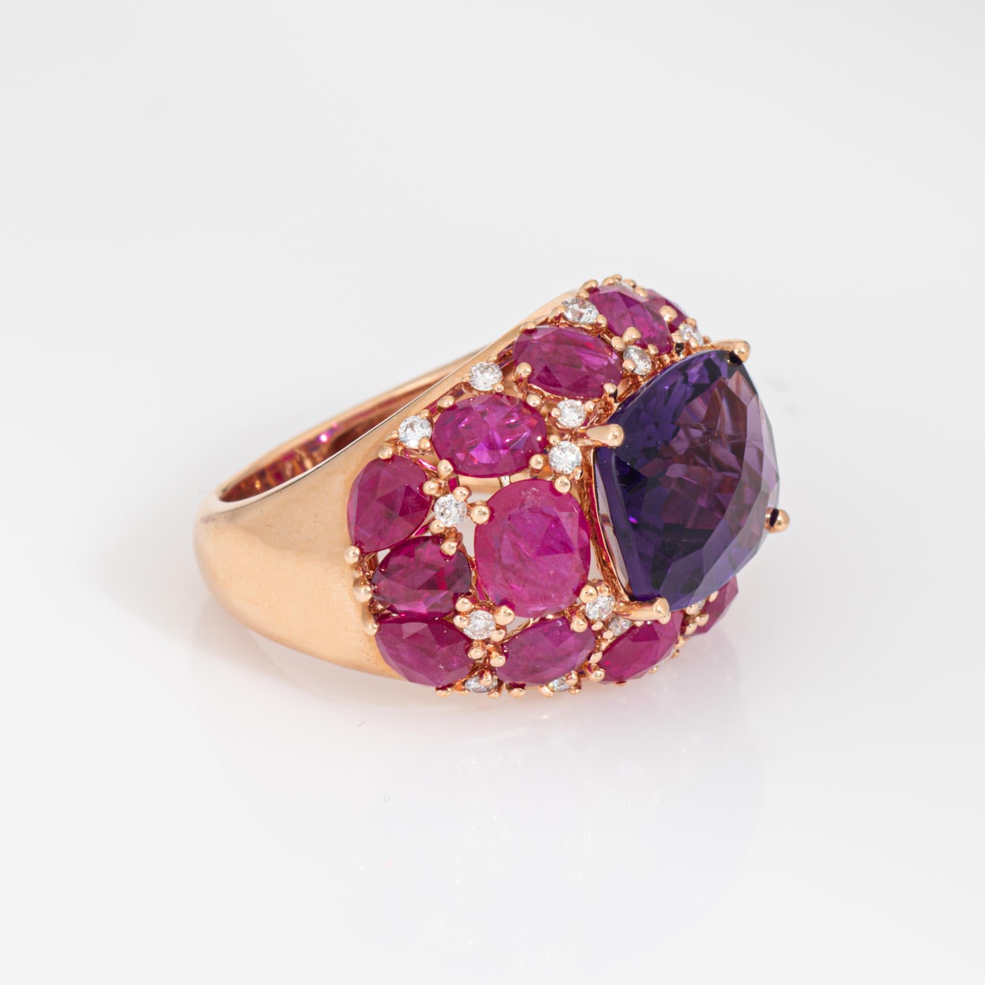 Contemporary Amethyst Ruby Diamond Ring Sz 5.5 Estate 18k Rose Gold Band Gemstone Jewelry For Sale