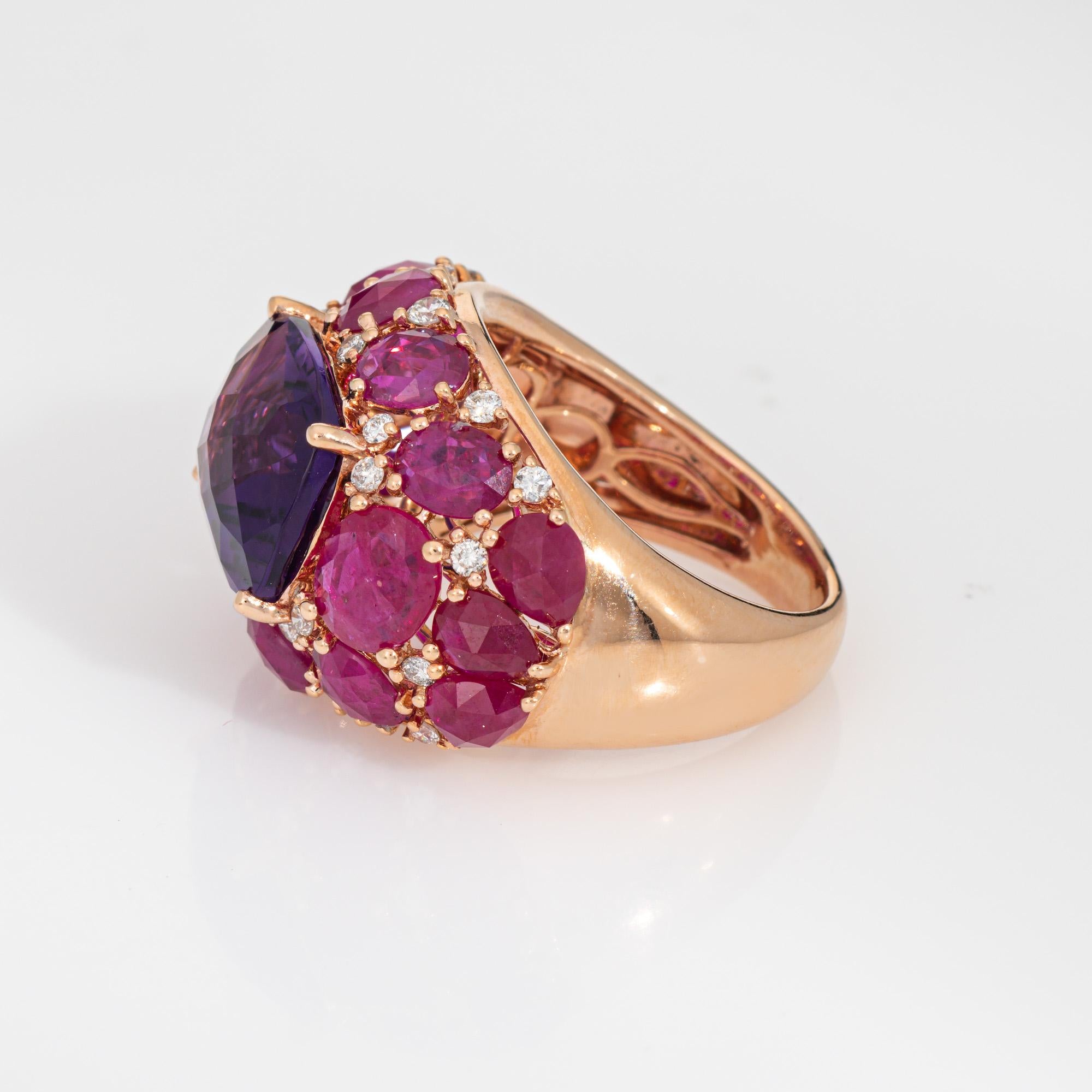 Cushion Cut Amethyst Ruby Diamond Ring Sz 5.5 Estate 18k Rose Gold Band Gemstone Jewelry For Sale