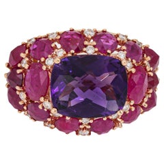 Amethyst Ruby Diamond Ring Sz 5.5 Estate 18k Rose Gold Band Gemstone Jewelry