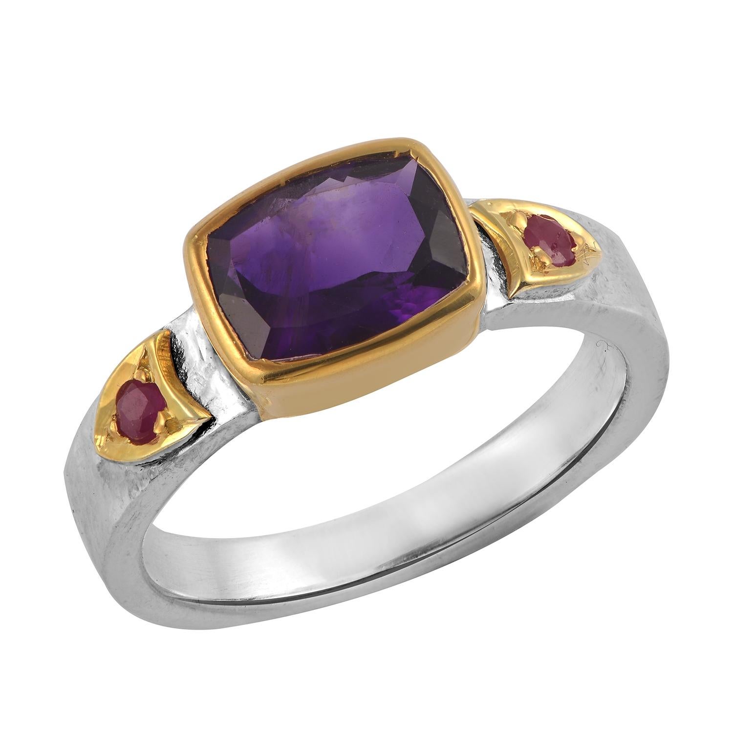 Amethyst Rubin Gold Platte Silber Ring (Zeitgenössisch) im Angebot