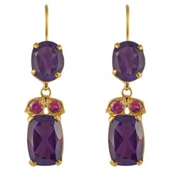 Amethyst Ruby Gold Plated Drop Earrings