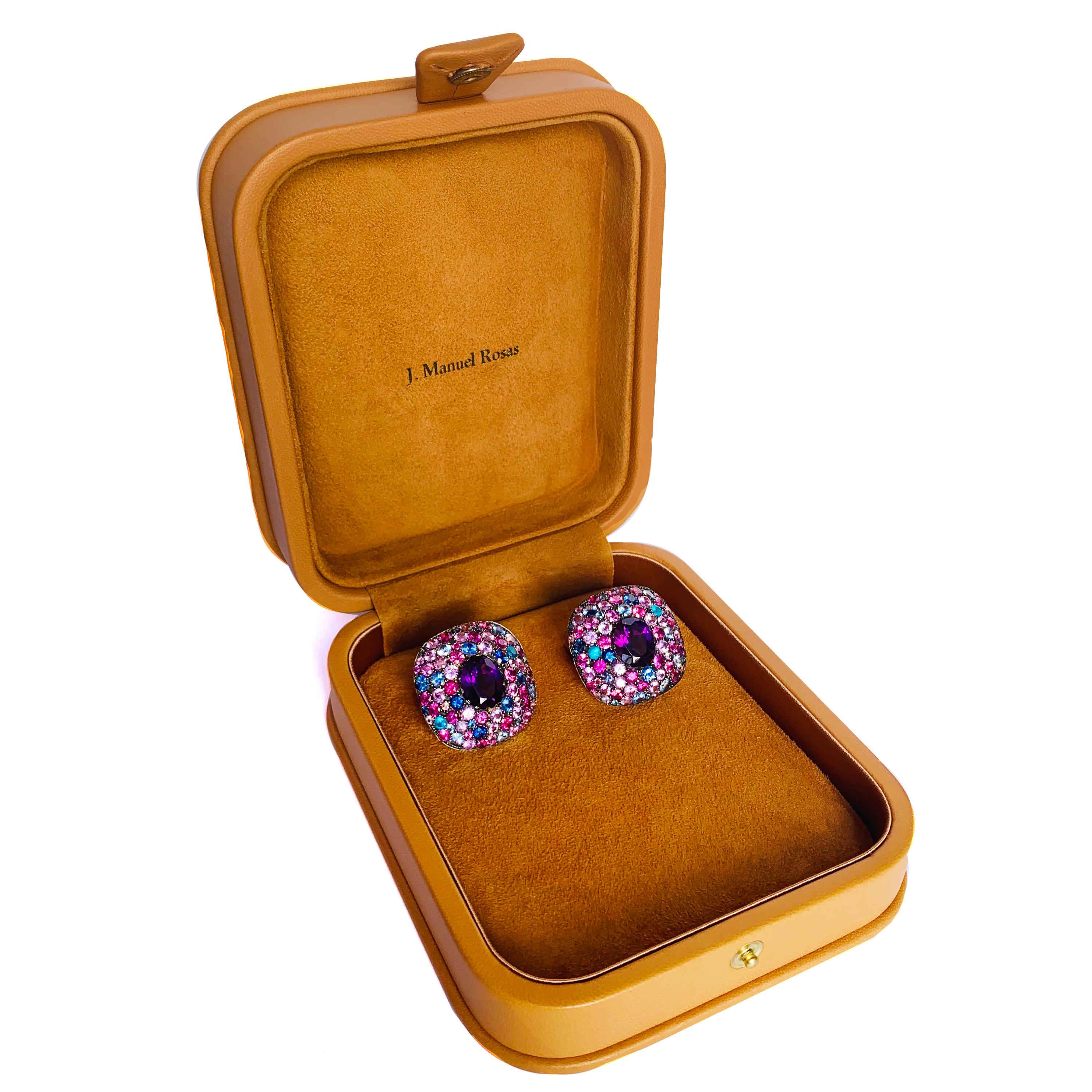 Rosior one-off Amethyst, Sapphire and Apatite Yellow Gold Earrings In New Condition In Porto, PT