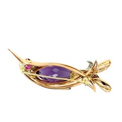 Amethyst, Sapphire and Diamond Hummingbird Pin