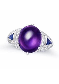 Amethyst Sapphire Diamond Ring in 18K White Gold, Circa 1990