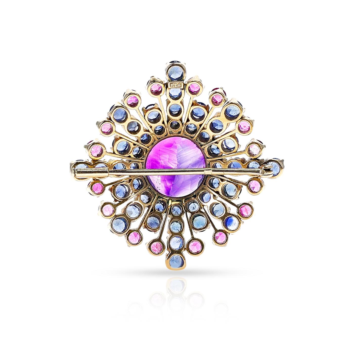 Set di orecchini e spille con ametista, zaffiro e rubino, oro 14k In condizioni ottime in vendita a New York, NY