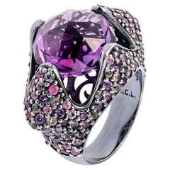 Amethyst & Sapphire Cocktail Statement Ring in Sterling Silver