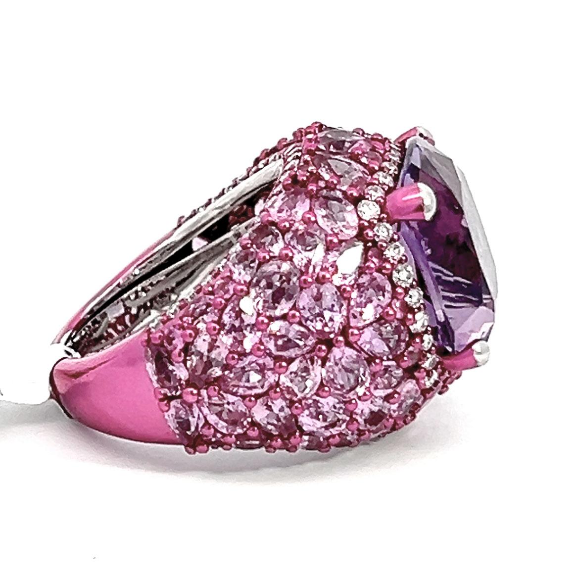 Contemporary Amethyst Sapphire Diamond Fashion Cocktail Ring For Sale