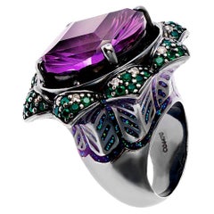 Amethyst, Saphir & Diamant Blume Cocktail Statement Ring in Sterling Silber