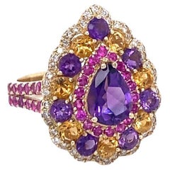 Amethyst Sapphire Diamond Yellow Gold Cocktail Ring