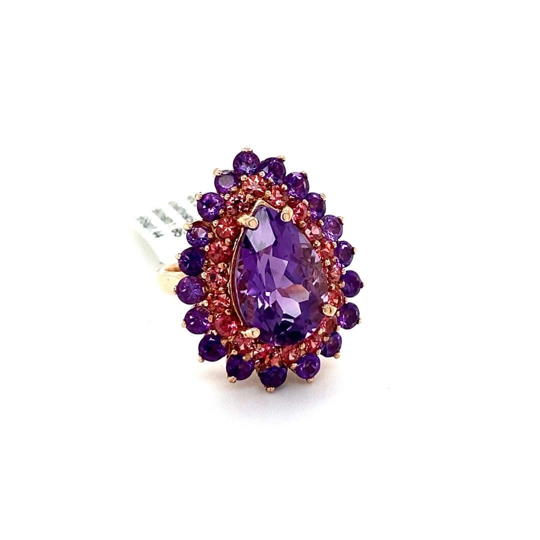 Women's 8.90 Carat Amethyst Sapphire Pear Cut Rose Gold Cocktail Ring For Sale