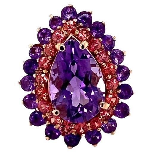 8.90 Carat Amethyst Sapphire Pear Cut Rose Gold Cocktail Ring For Sale 2