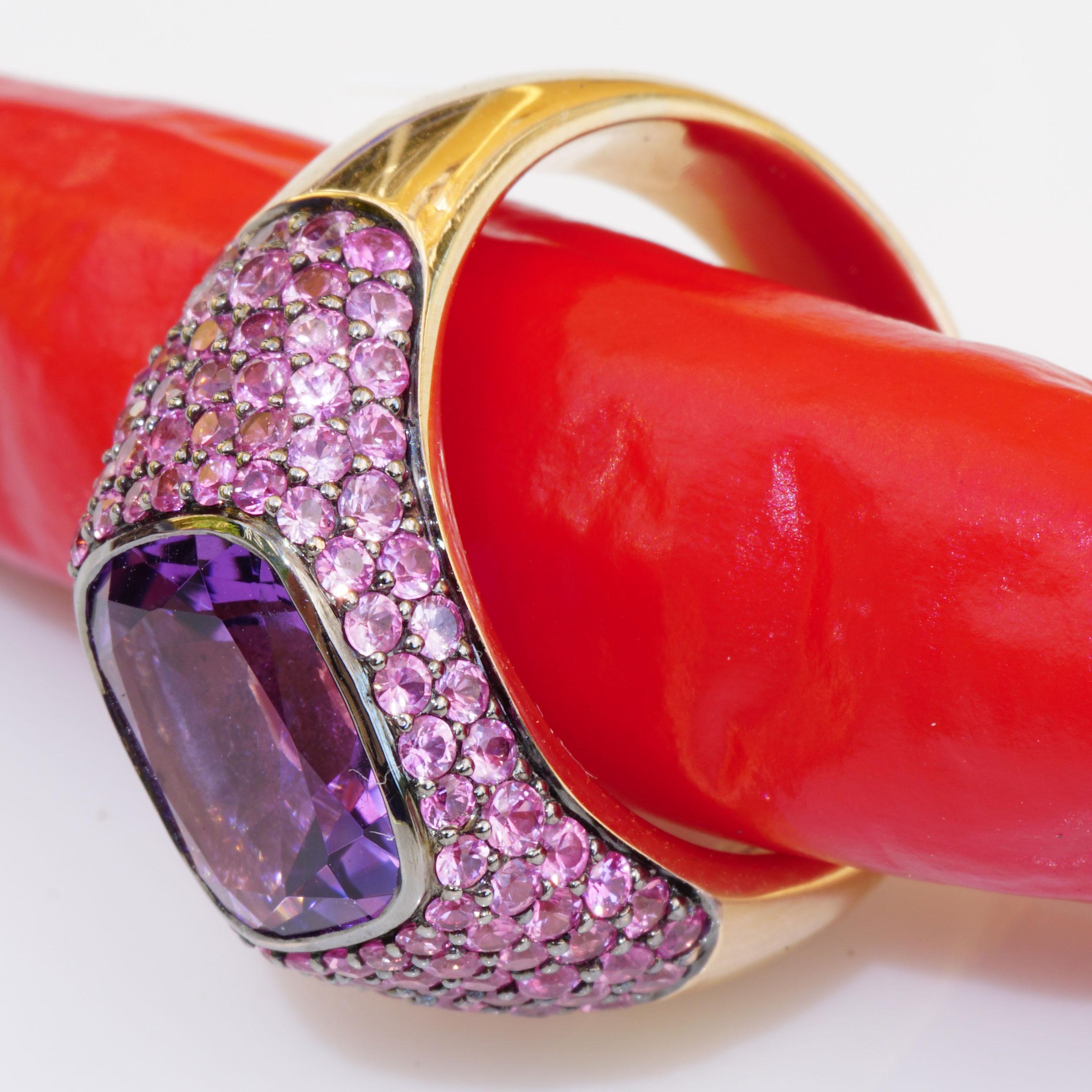 Amethyst Sapphire Ring 18 Kt Rose Gold AAA+ Perfect Jewelers Art Made in Valenza In New Condition For Sale In Viena, Viena