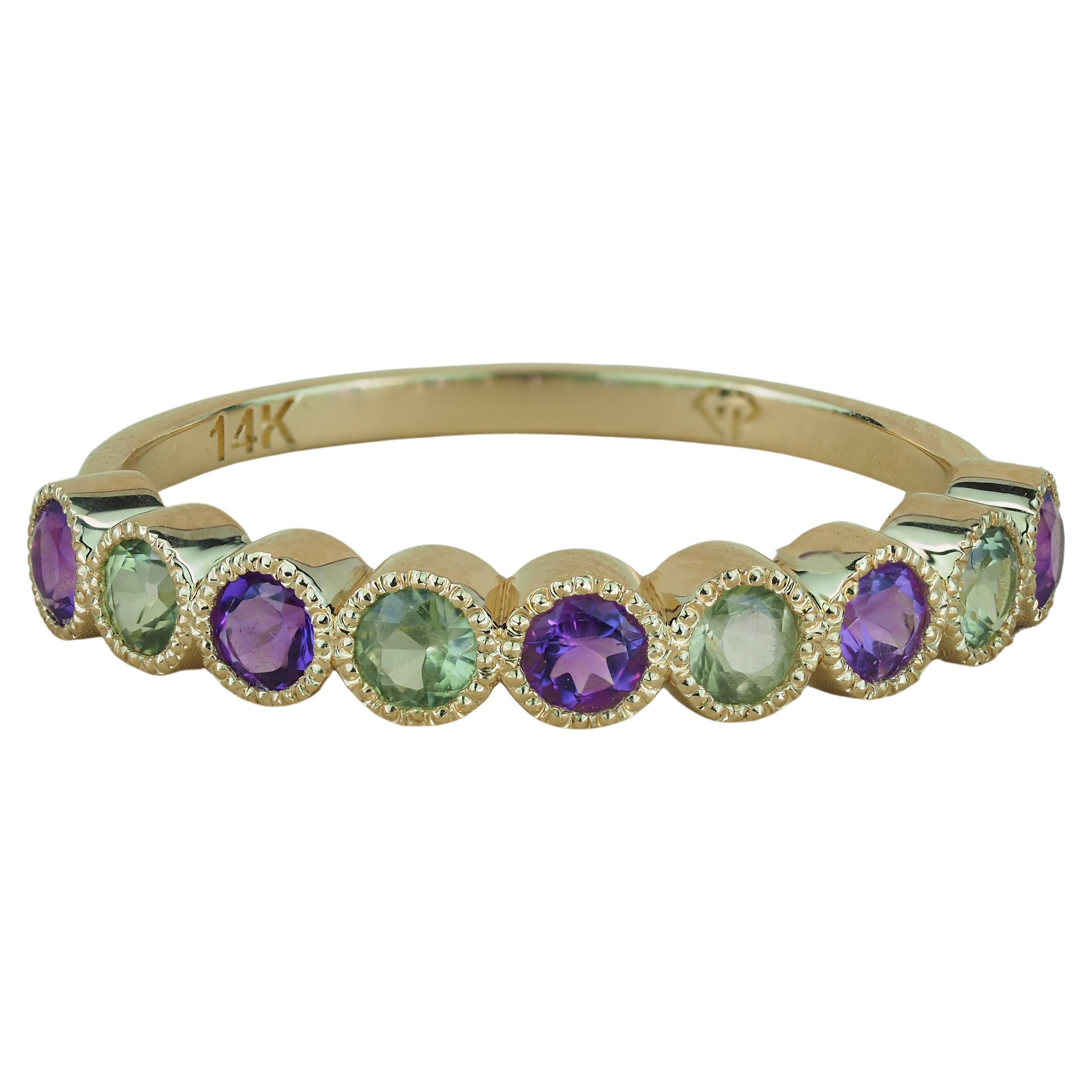 Half Eternity Seven Stone Amethyst and Diamond Wedding Ring | Angara