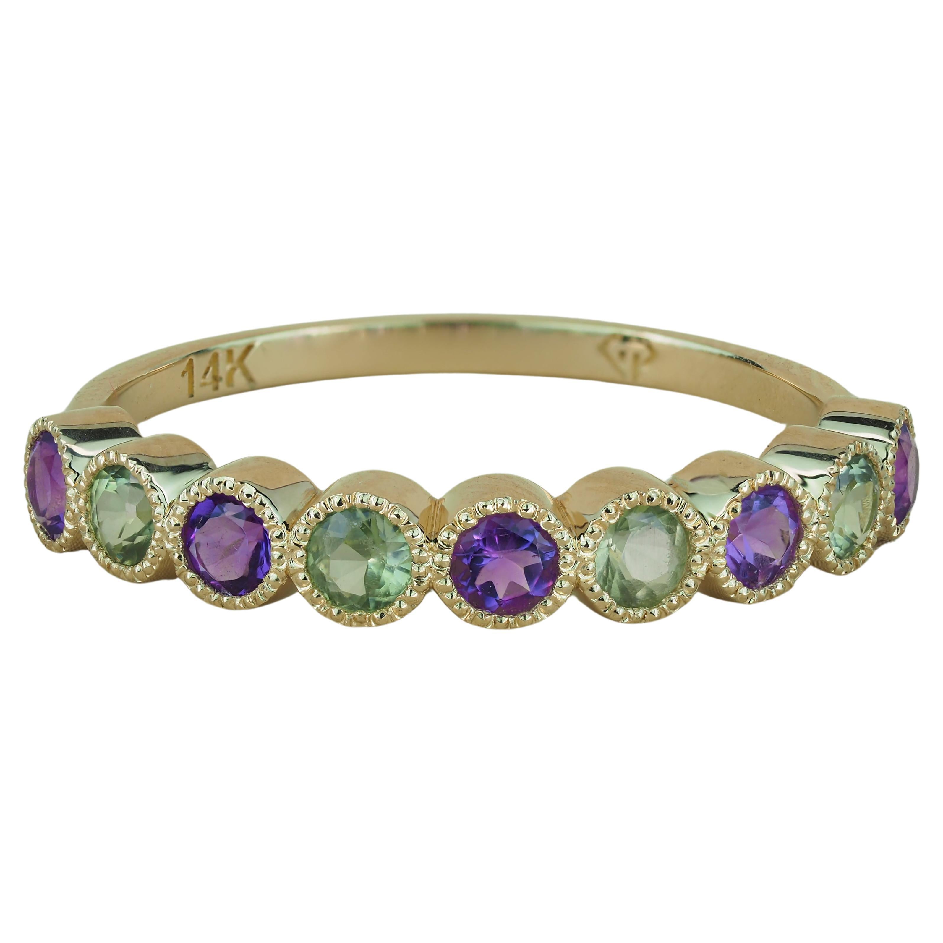Amethyst, Saphir Semi Eternity Ring Band.