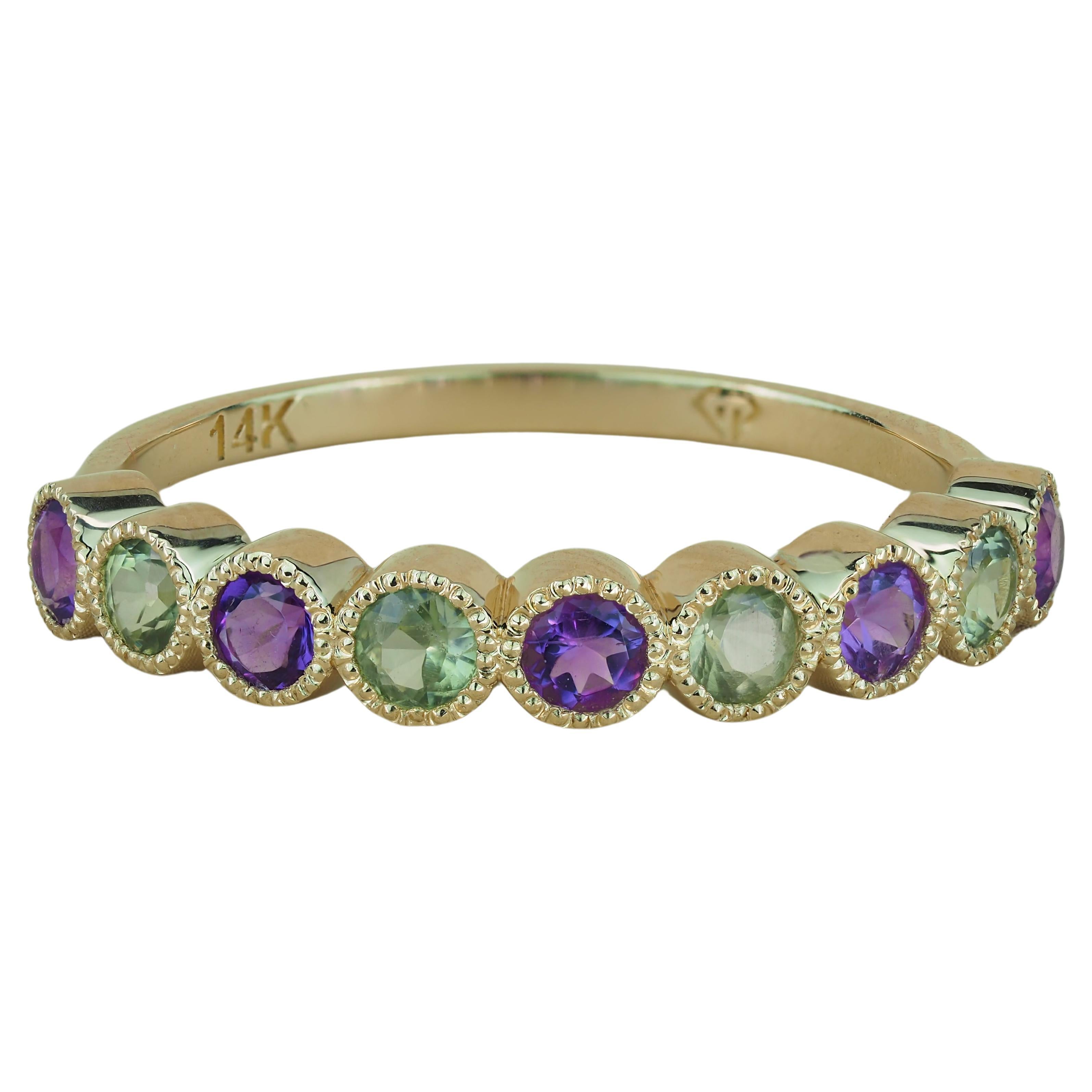 Amethyst, sapphire Semi Eternity Ring Band. 