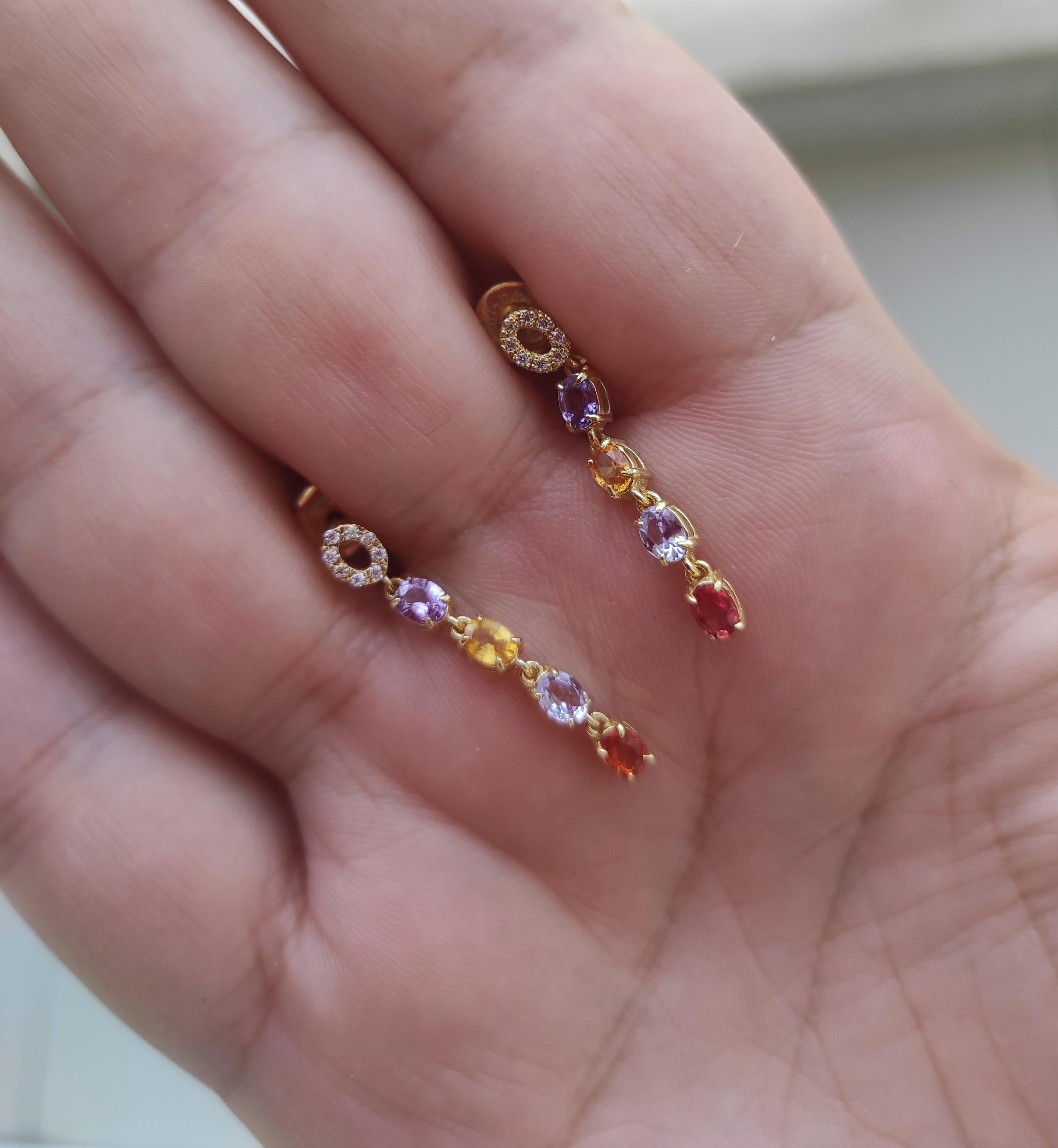 Amethyst, sapphire, tanzanite, diamonds earrings studs in 14k gold For Sale 5