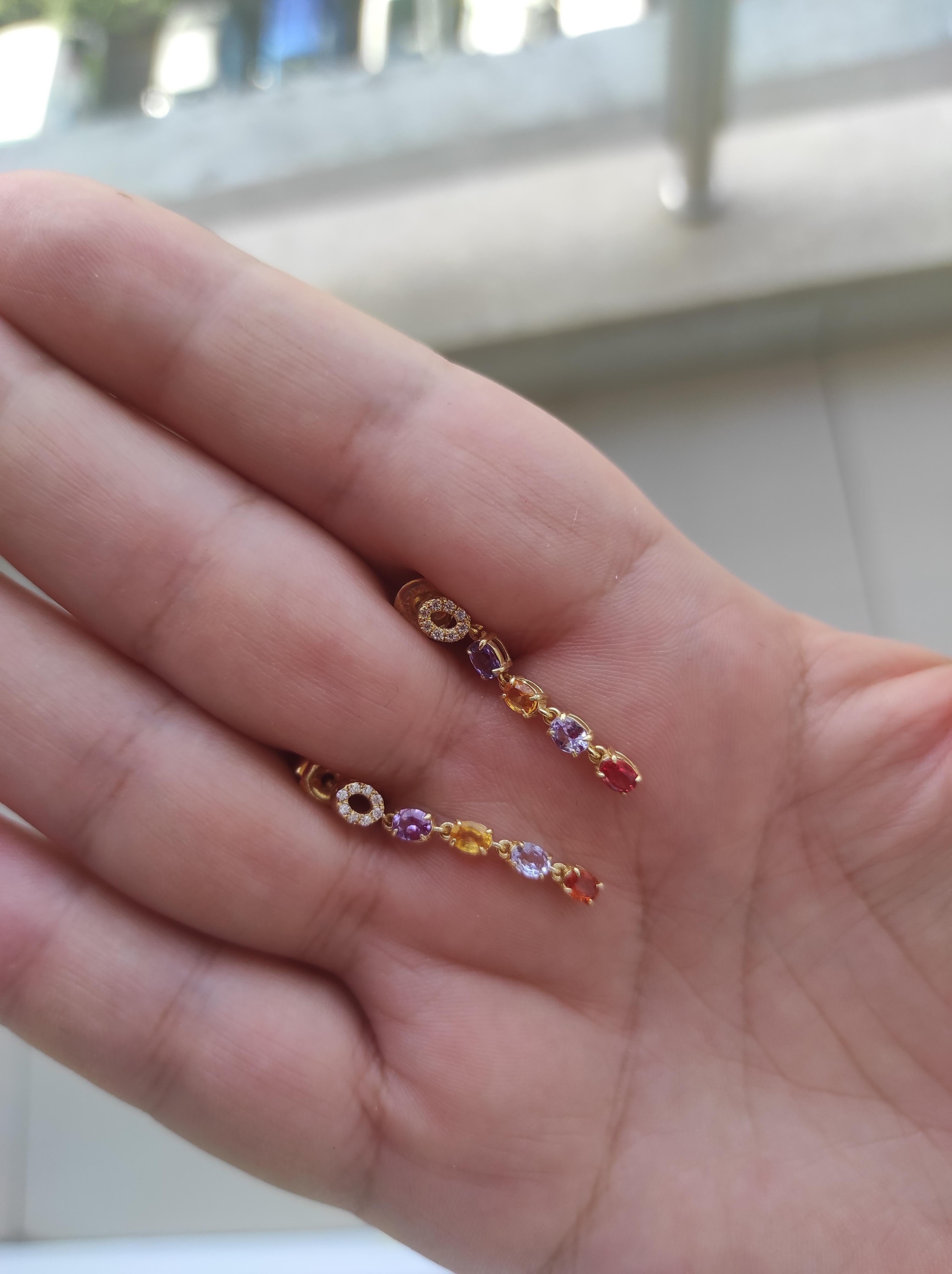 Amethyst, sapphire, tanzanite, diamonds earrings studs in 14k gold For Sale 6