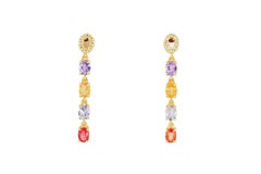 Amethyst, sapphire, tanzanite, diamonds earrings studs in 14k gold