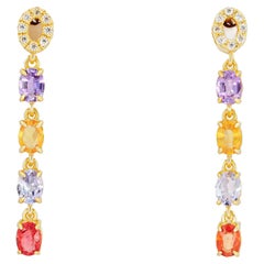 Amethyst, sapphire, tanzanite, diamonds earrings studs in 14k gold