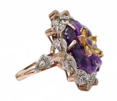 Amethyst, Sapphires, Diamonds, Rose Gold and Silver Ring.