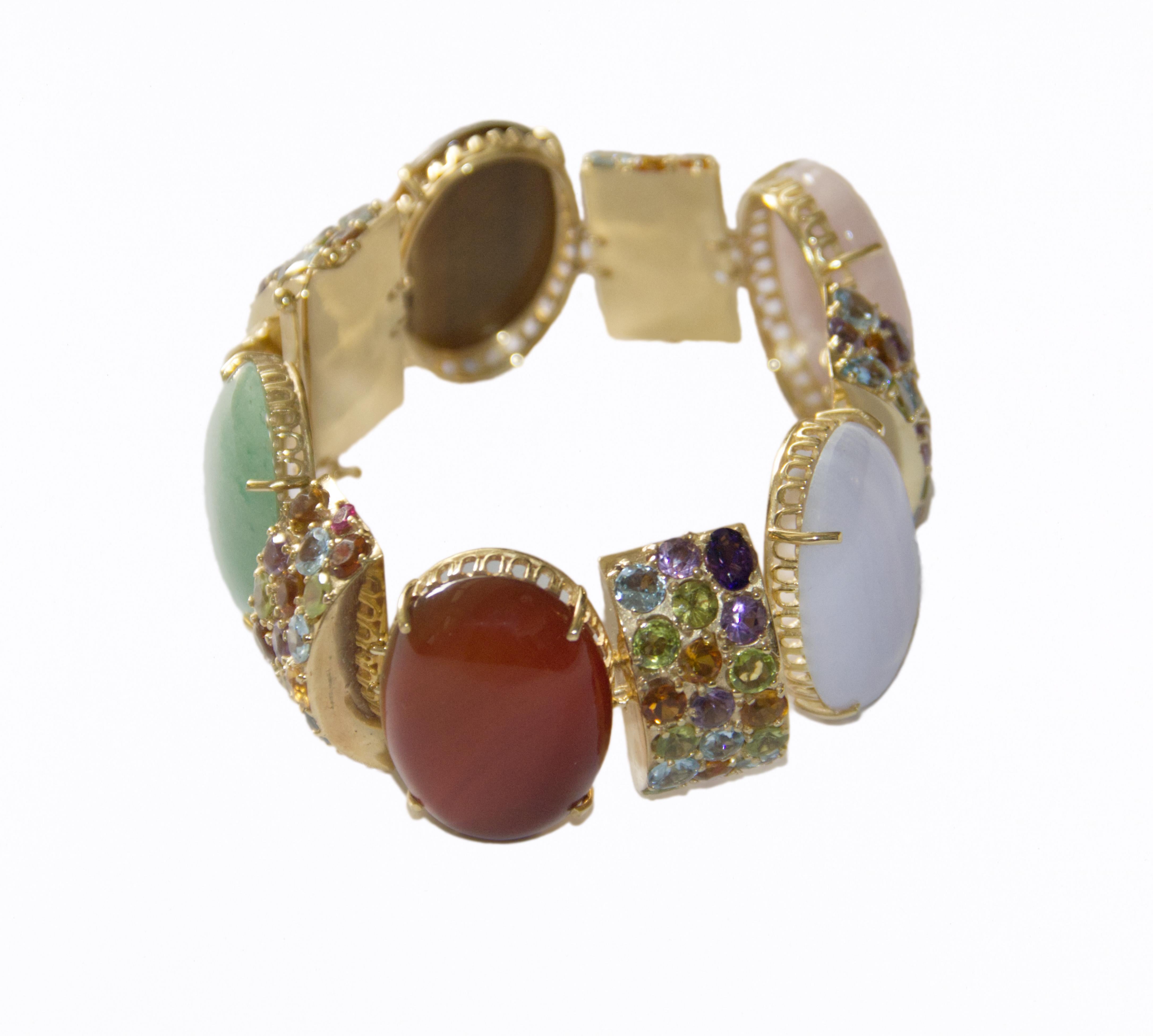 Amethyst Sapphires Tourmaline Aquamarines 14 Karat Yellow Gold  Cuff Bracelet For Sale 3