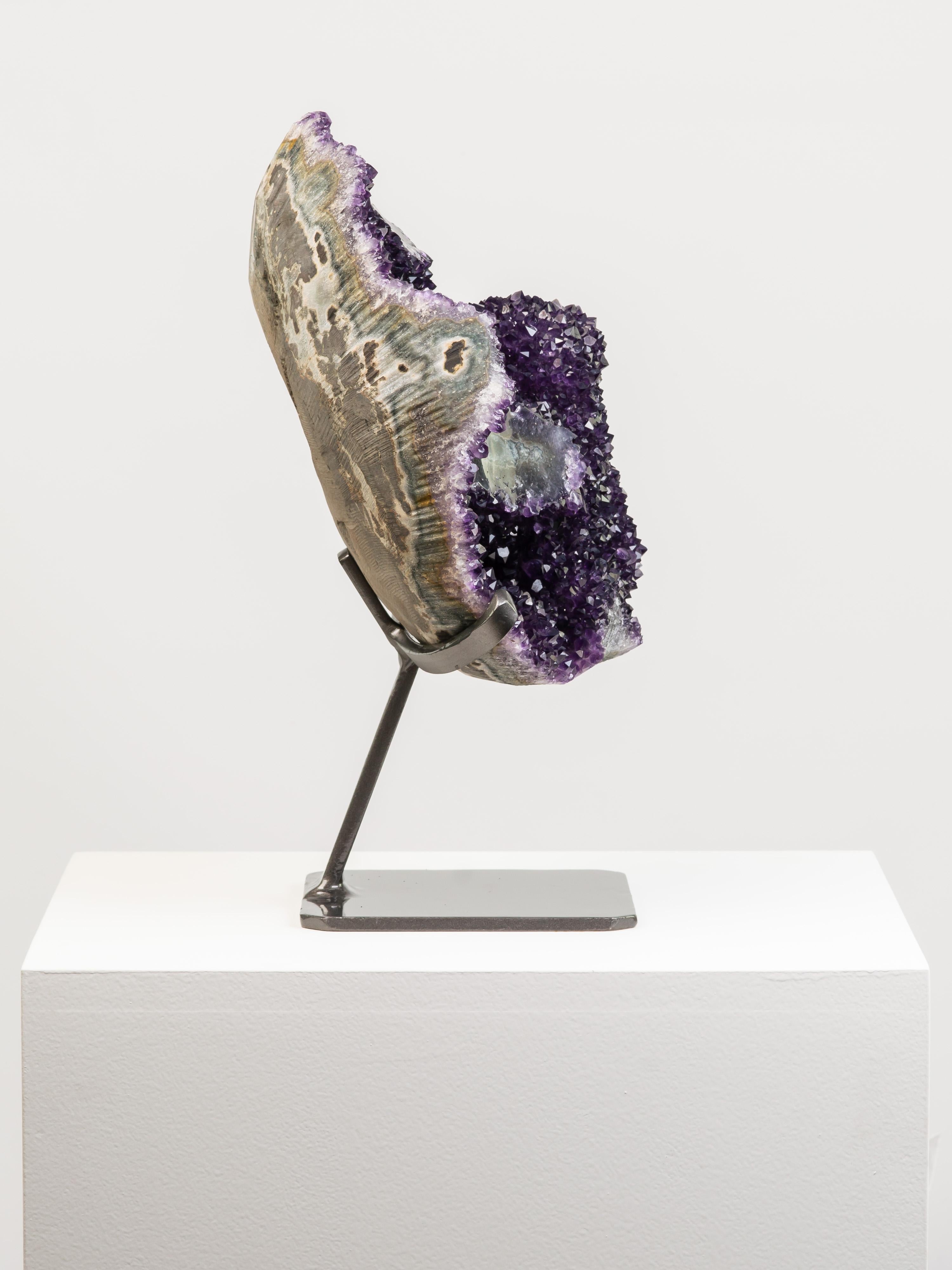 Amethyst Section with Cut Stalactite Eye and Calcite In Excellent Condition For Sale In London, GB