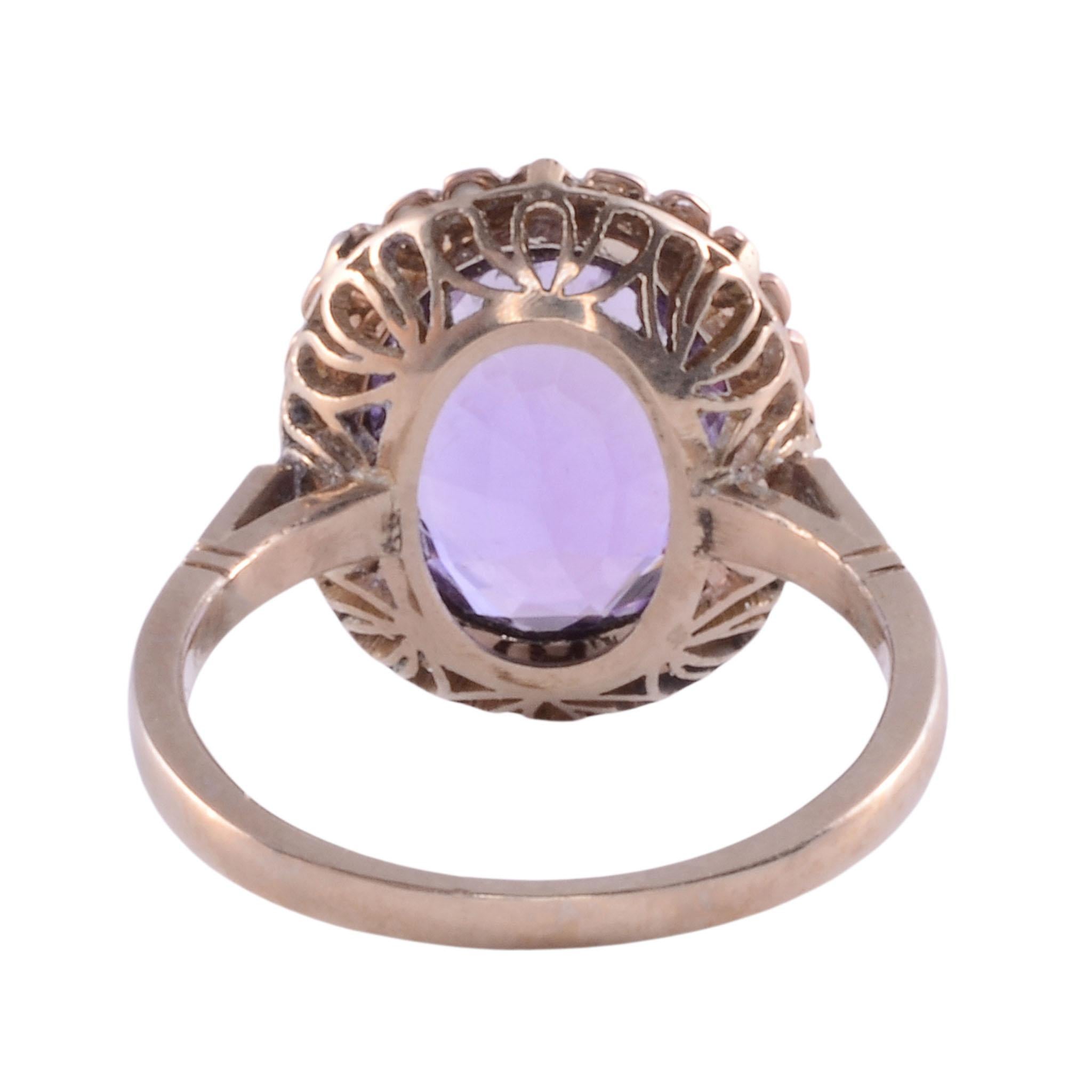Oval Cut Amethyst Seed Pearl Gold Ring For Sale