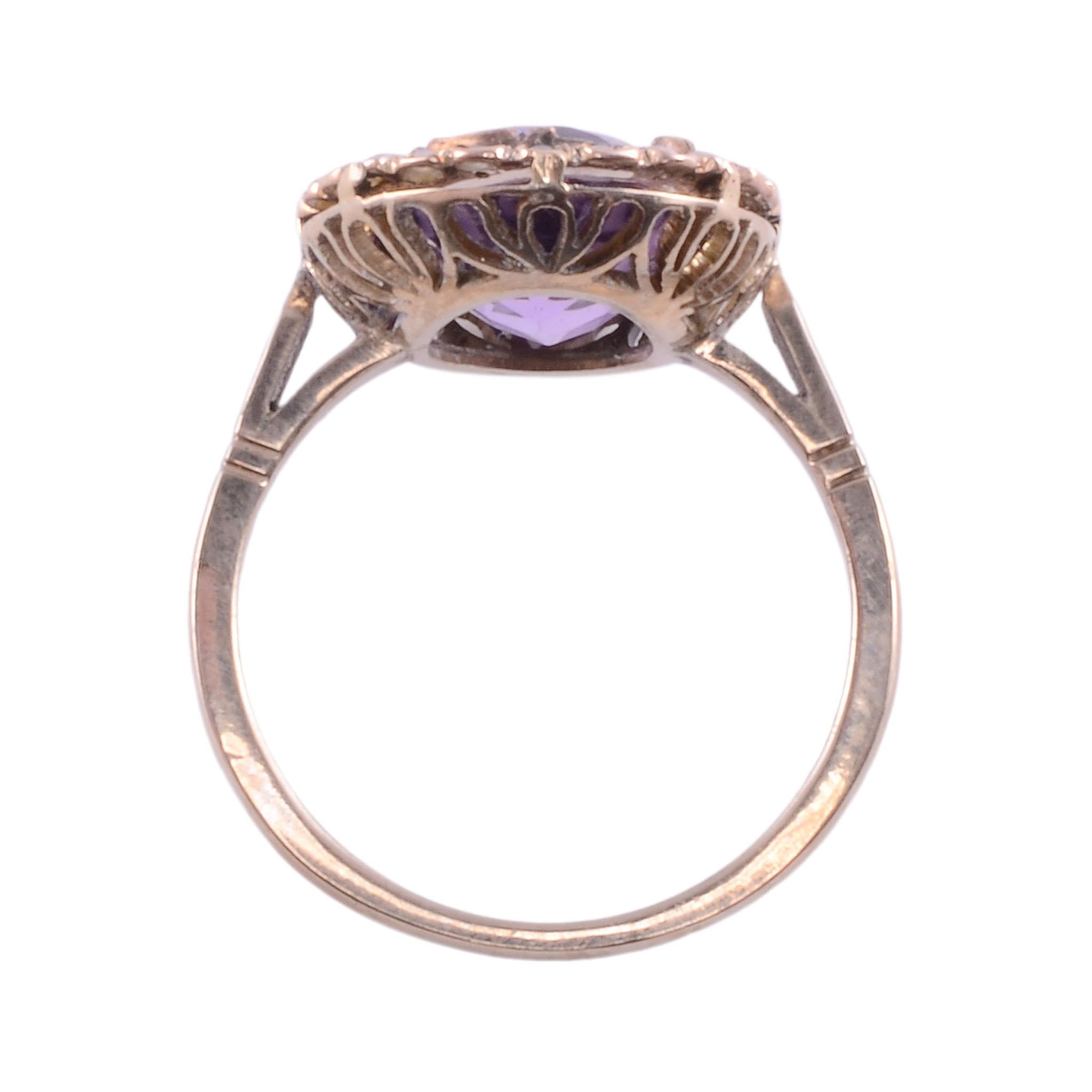 Amethyst Seed Pearl Gold Ring In Good Condition For Sale In Solvang, CA
