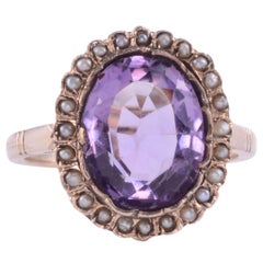 Amethyst Seed Pearl Gold Ring